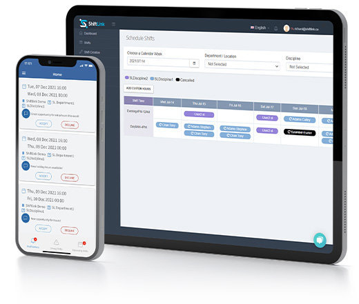 Shiftlink's employee scheduling software on phone and tablet 